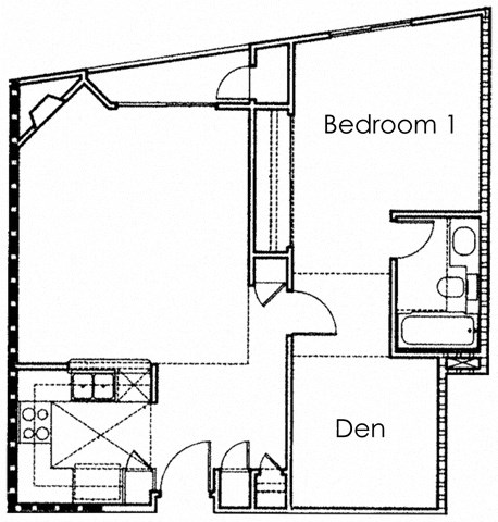 1 Bedroom 1 Bath With Den Floor Plan at Ashton Towers, California
